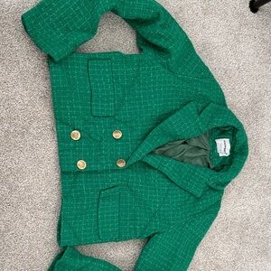 Chic Green Tweed Blazer with Gold Accents